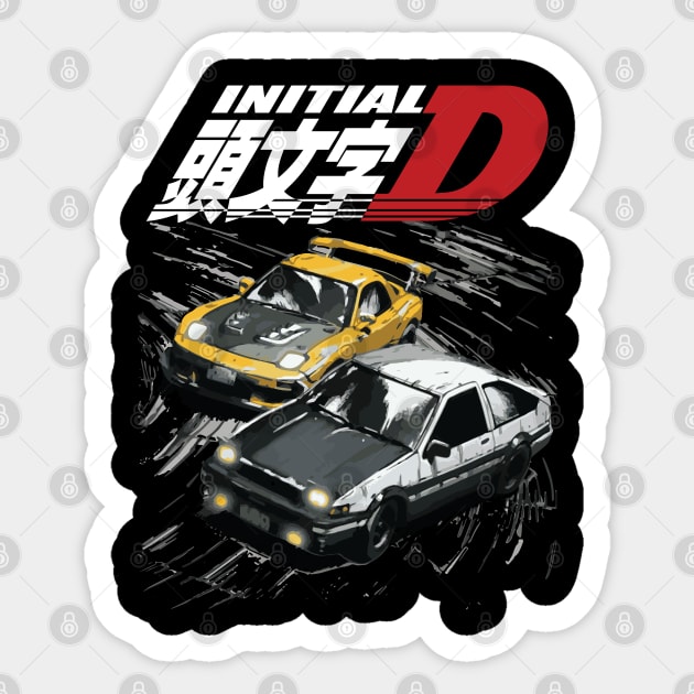 86 takumi vs keisuke FD initial D Sticker by cowtown_cowboy